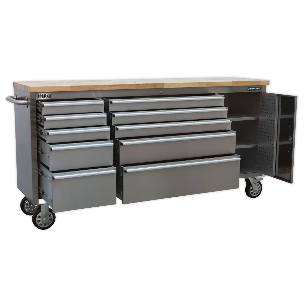 Sealey AP7210SS 10 Drawer & Cupboard Stainless Steel Mobile Tool Cabinet