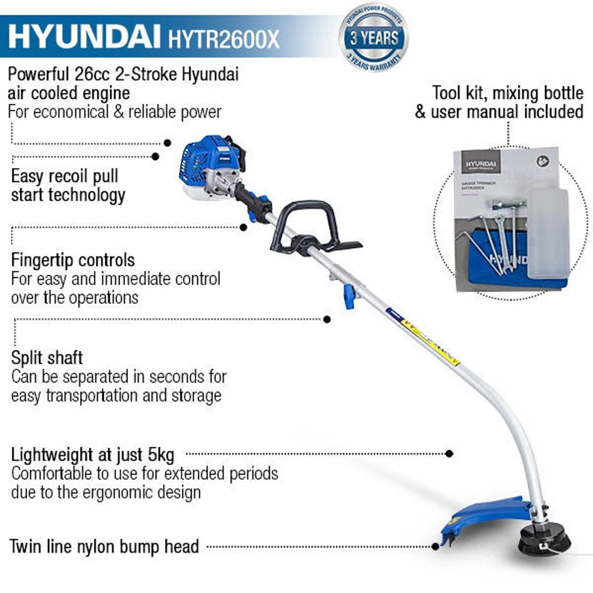 Hyundai HYTR2600X 26cc Petrol Grass Trimmer with 38cm Cutting Width