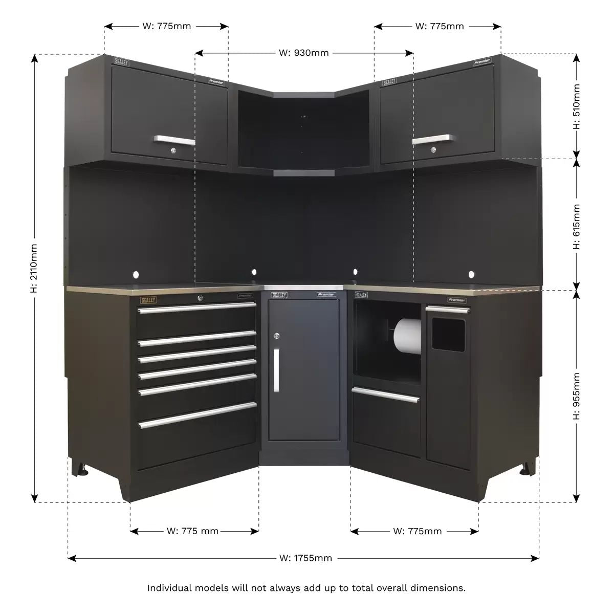 Sealey APMSCOMBO6SS Premier 1.7m Corner Storage System Stainless Worktop