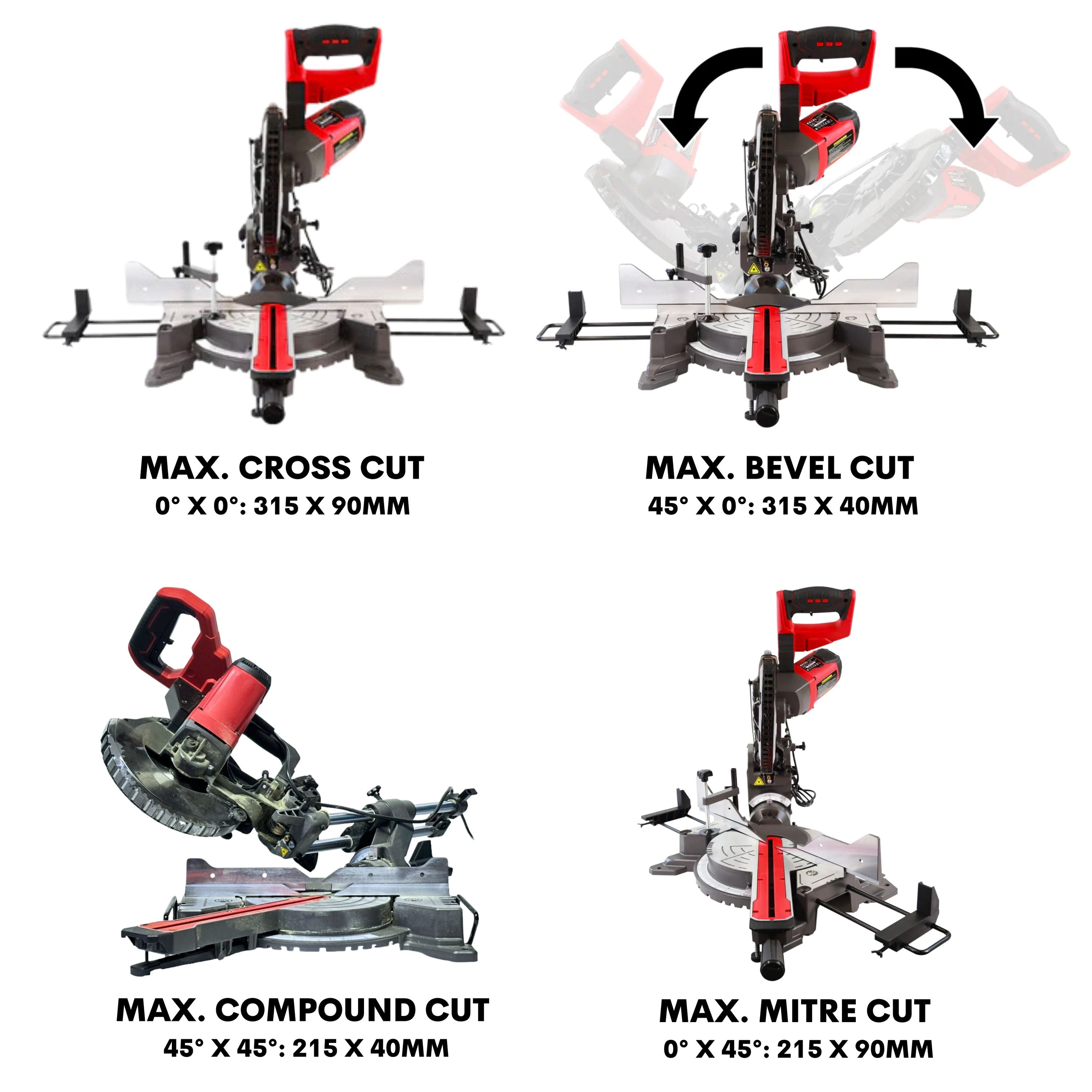 Excel Sliding Mitre Saw Double Bevel 255mm 240V/2000W & Laser with Universal Stand