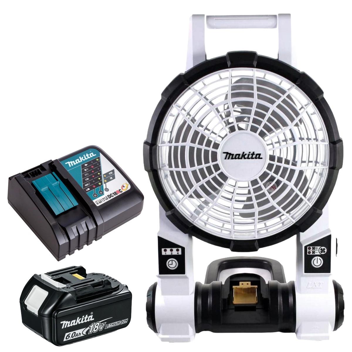 Makita DCF201ZW 18V LXT Portable Fan with 1 x 6.0Ah Battery & Charger - White