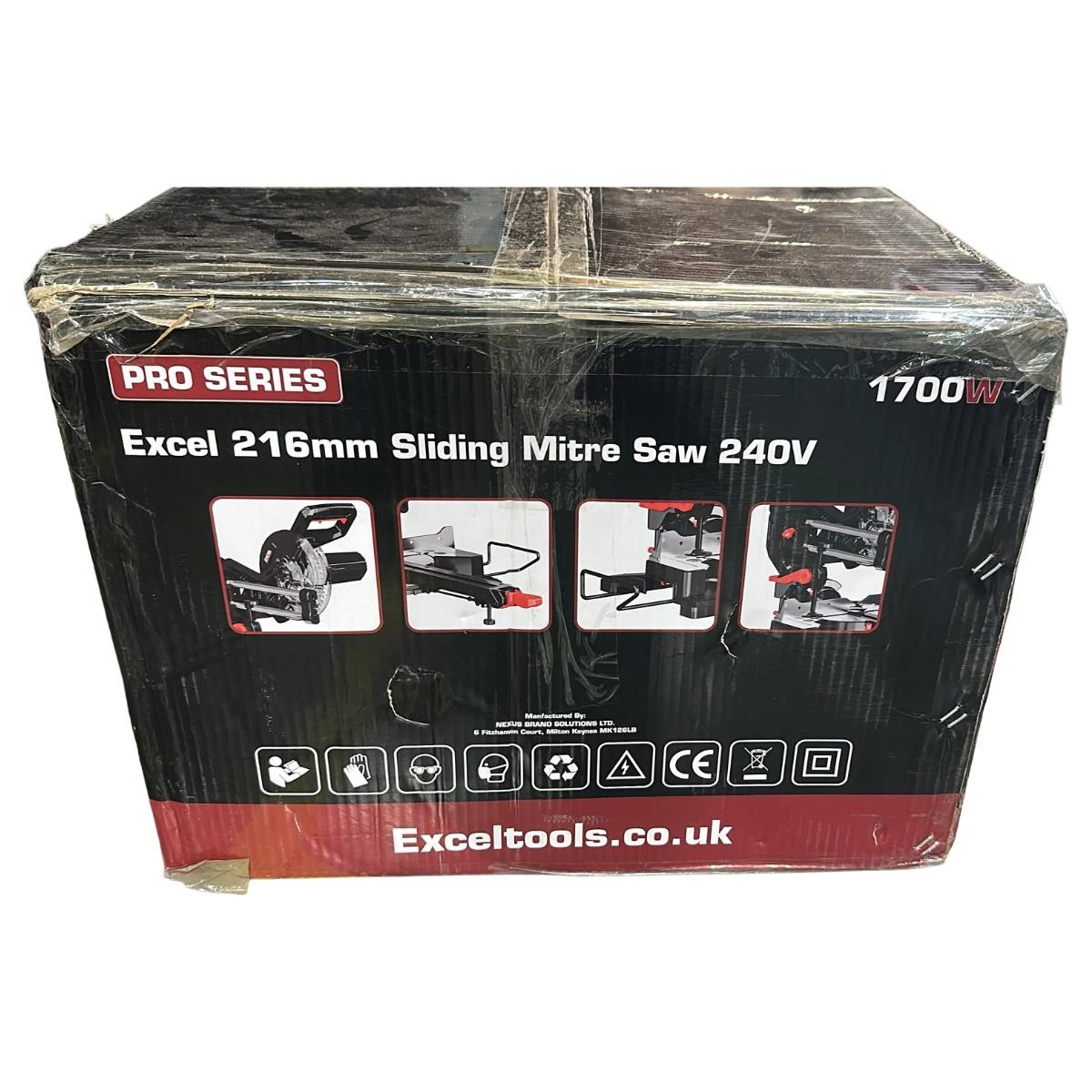 Excel 216mm Sliding Mitre Saw with LED Light & 48T Blade 240V/1700W Item Condition Used