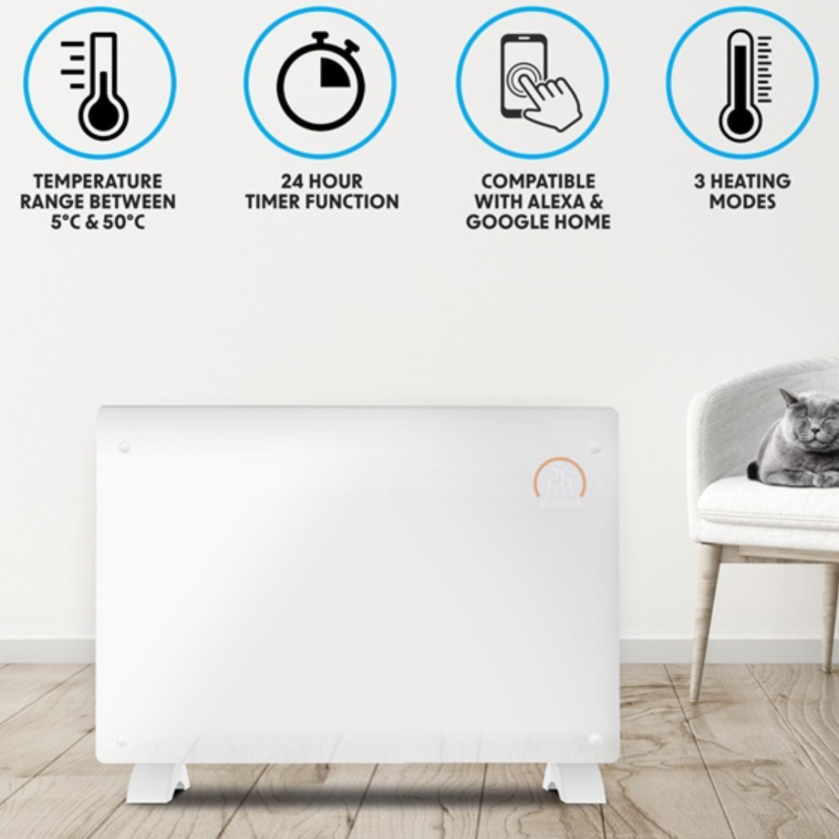 Sealey DH140 Baridi Electric Glass Panel Heater White 2000W