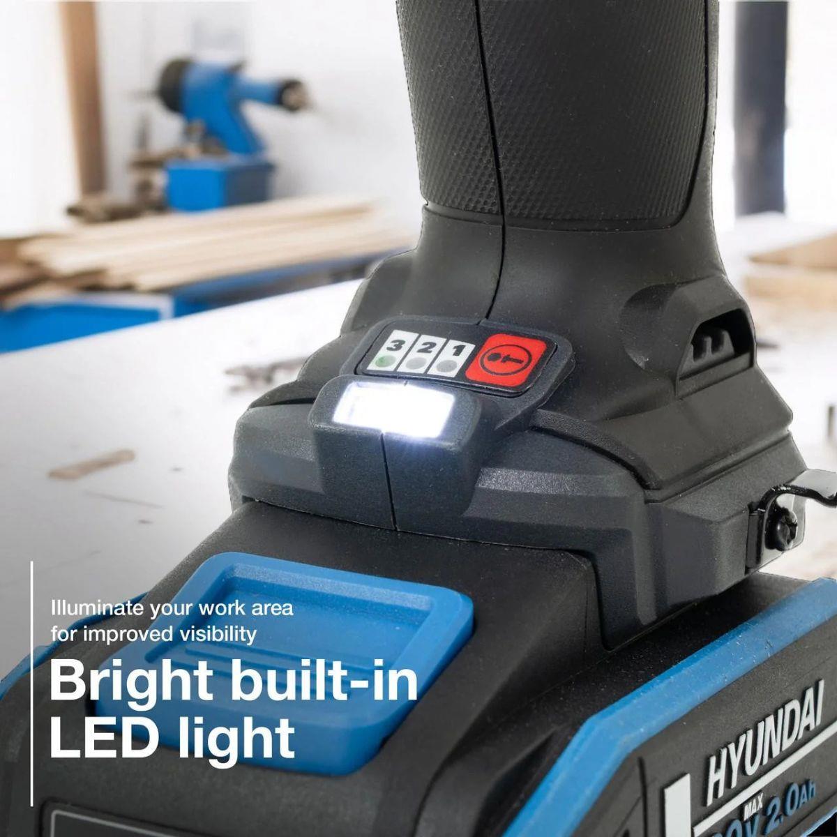 Hyundai S01-T2B 20V Cordless 65Nm Hammer Drill and 230Nm Impact Driver Brushless Kit With 2 x 2.0Ah Li-ion Batteries and 2A Charger