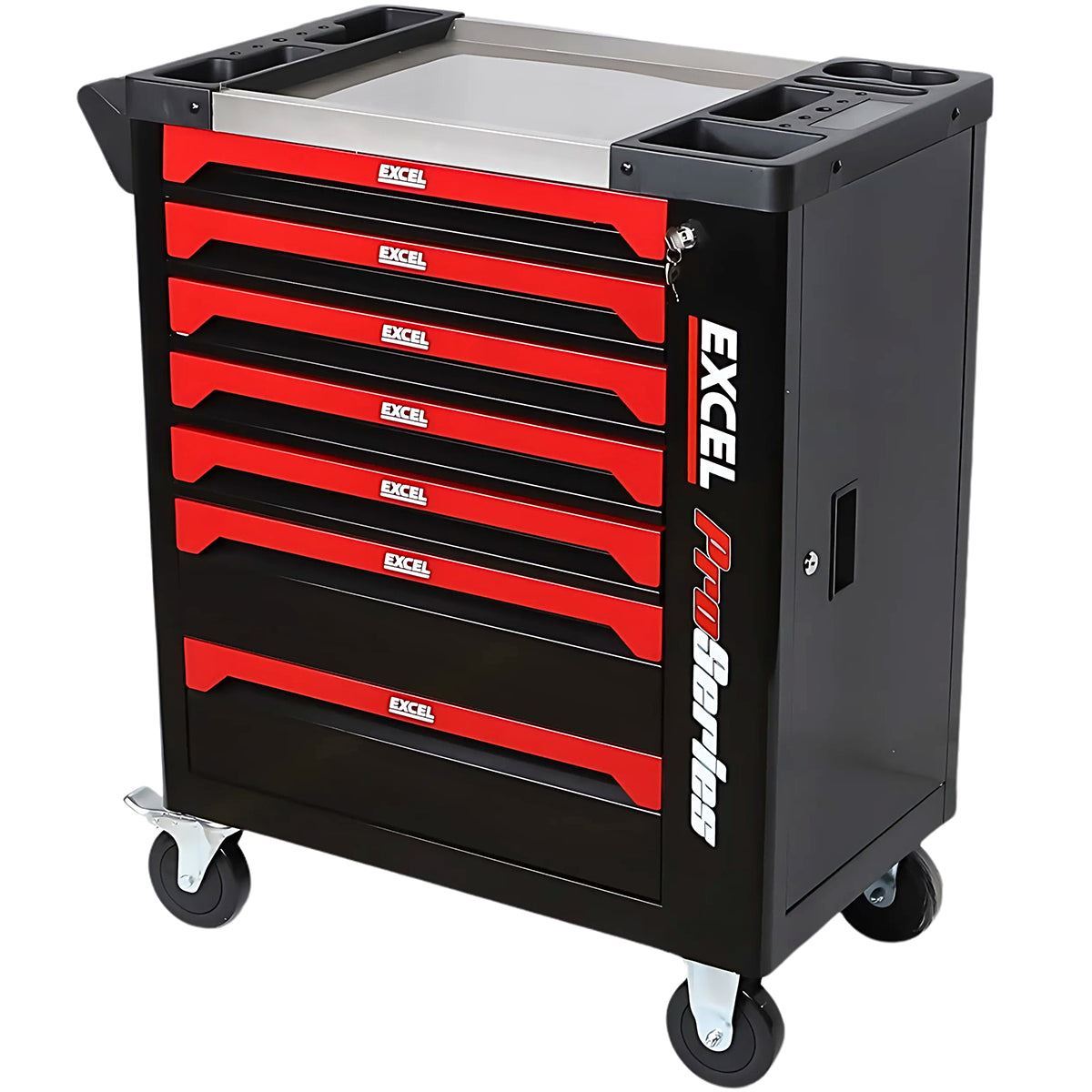 Excel 7 Drawers Tool Chest Storage Roller Cabinet Black and Red
