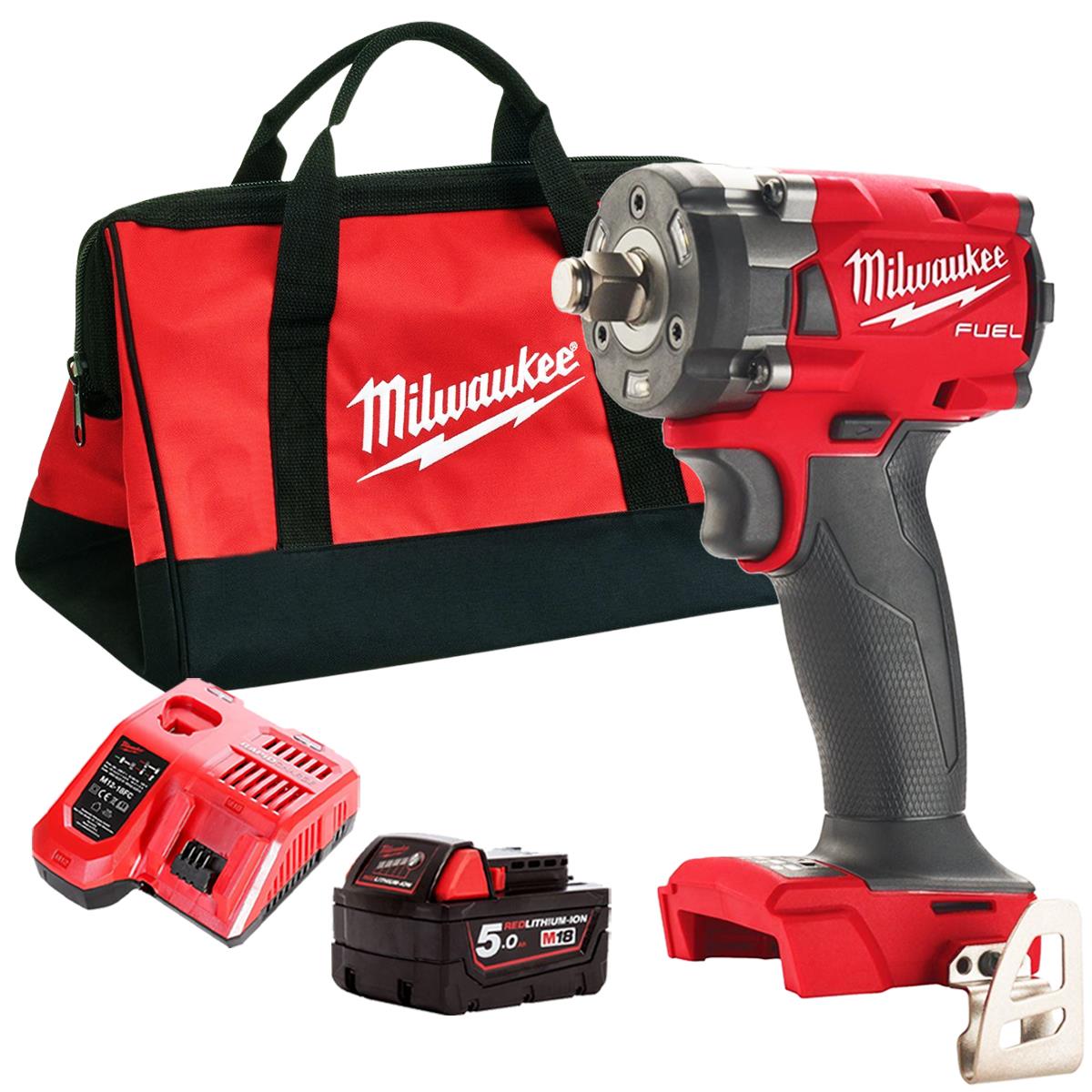 Milwaukee M18FIW2F12-0 18V Brushless Impact Wrench with 1 x 5.0Ah Battery Charger & Bag
