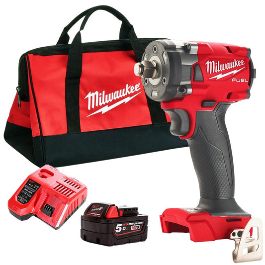 Milwaukee M18FIW2F12-0 18V Brushless Impact Wrench with 1 x 5.0Ah Battery Charger & Bag