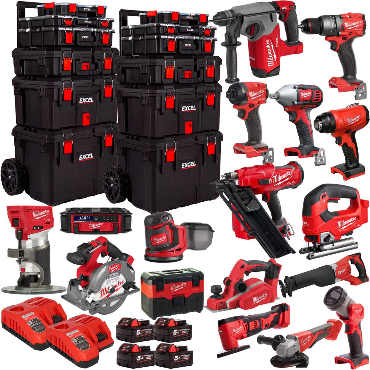 Milwaukee 18V 17 Piece Combo Tool Kit with 4 x 5.0Ah Battery & Trolley Toolbox