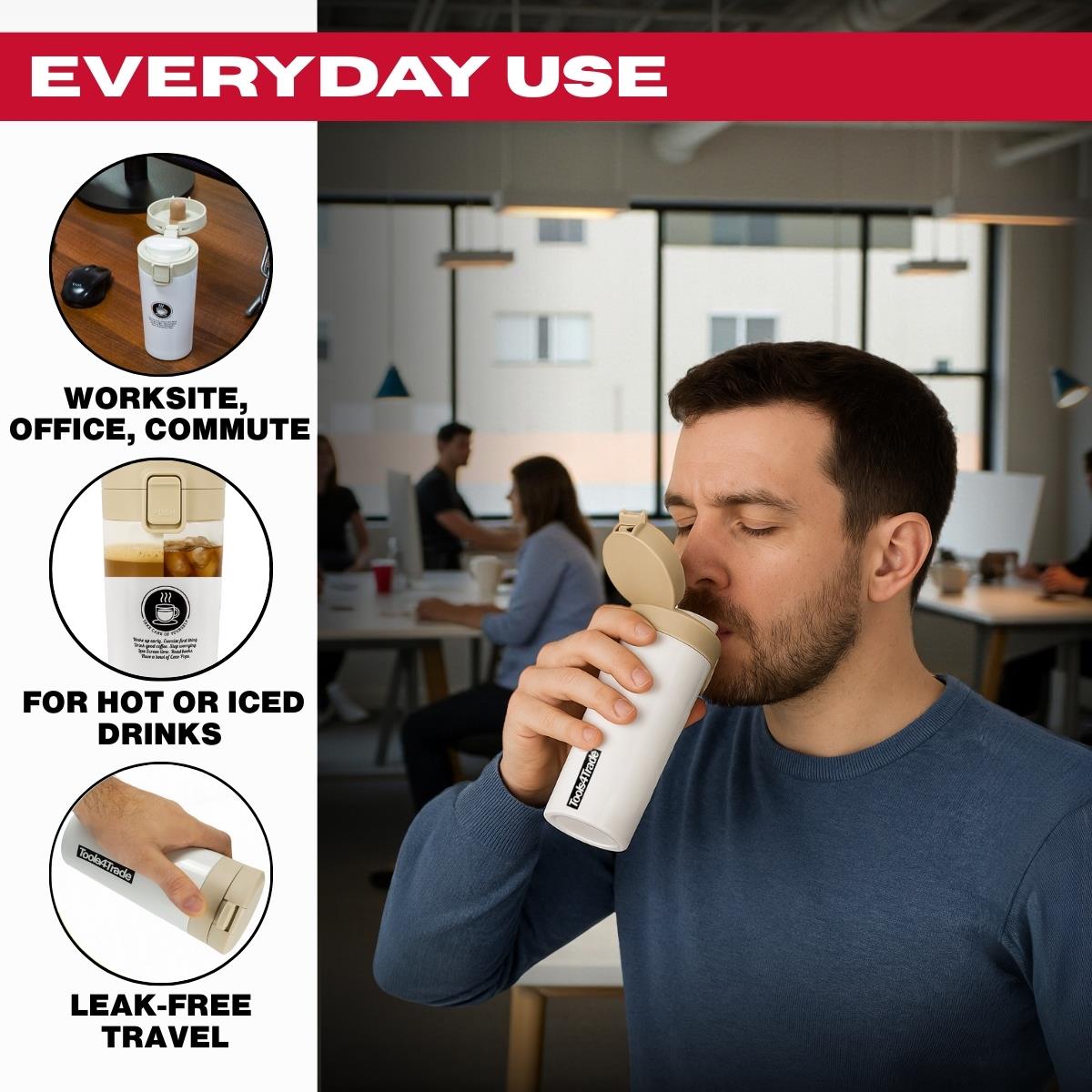 Tools4Trade Stainless Steel Thermal Coffee Mug - White (360ml)