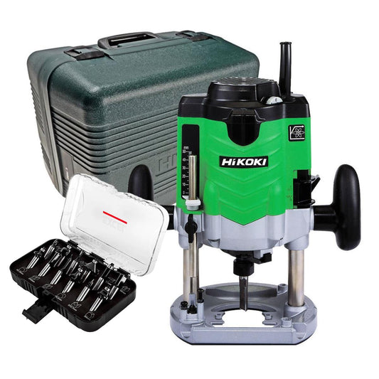 Hikoki M12VEJ6Z 1/2" Variable Speed Router 230V/2000W in Carry Case with 12 Piece Router Set