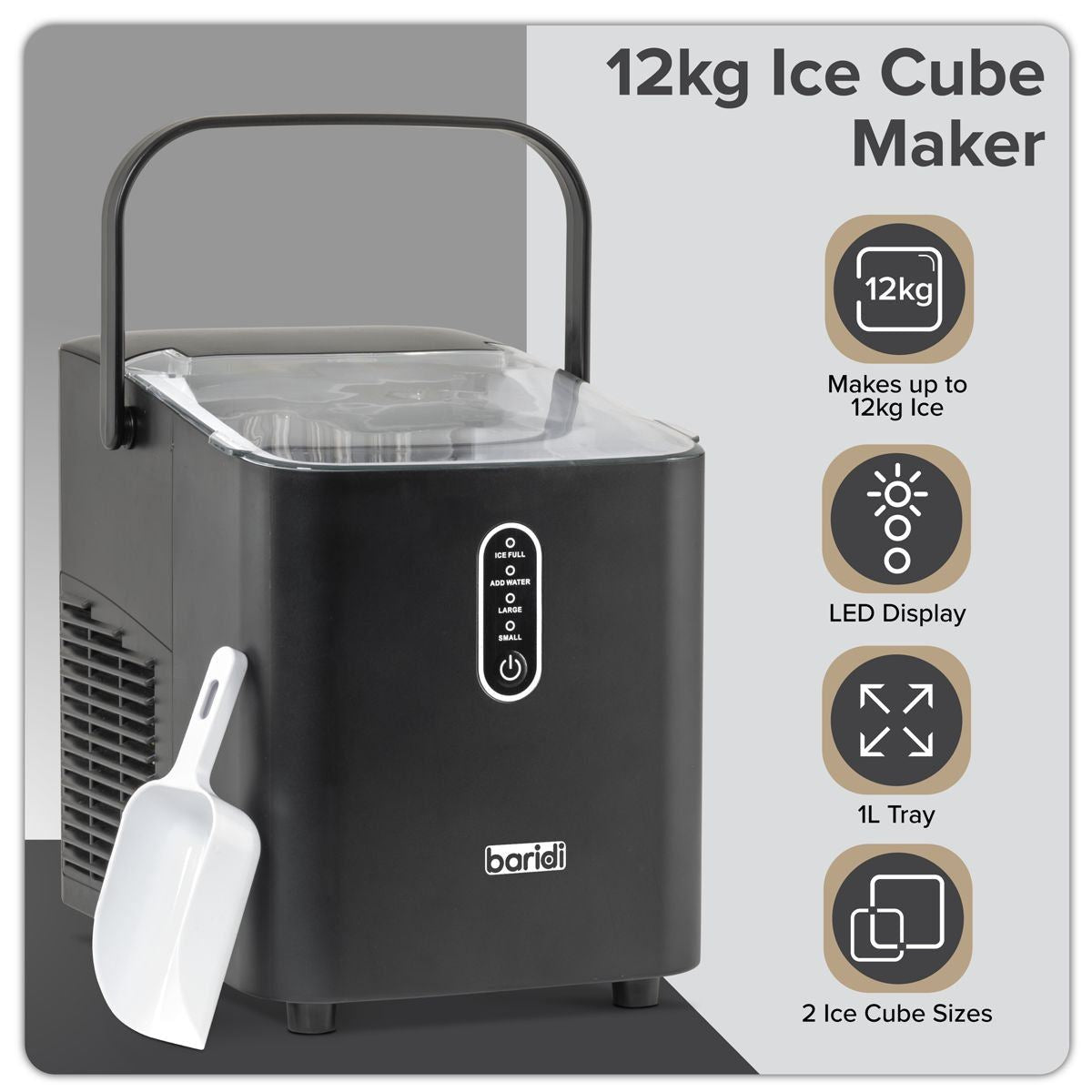 Sealey DH52 Baridi Ice Cube Maker with LED Display & 10 Minute Freeze