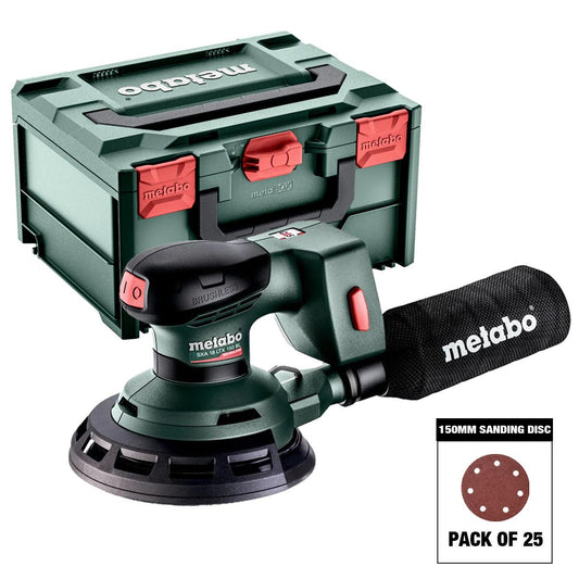 Metabo SXA 18 LTX 150 BL 18V Brushless 150mm Random Orbital Sander with Sanding Disc Mix Grit Pack of 25