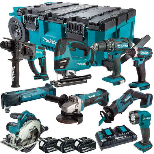 Makita 18V 9 Piece Combo Kit with 3 x 5.0Ah Batteries & MAKTRAK Trolley Toolbox