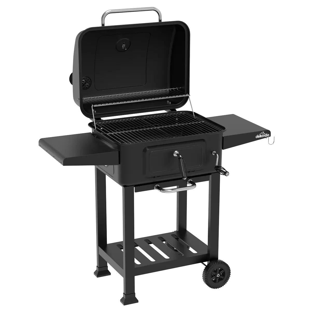 Sealey DG283 Dellonda Charcoal Grill BBQ Smoker and Trolley with 2 Side Shelves Black