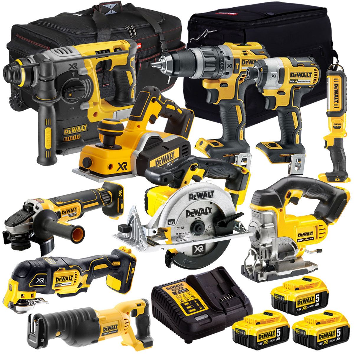Dewalt 18V 10 Piece Power Tool Kit with 3 x 5.0Ah Battery & Charger T4TKIT-1113