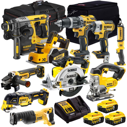 Dewalt 18V 10 Piece Power Tool Kit with 3 x 5.0Ah Battery & Charger T4TKIT-1113