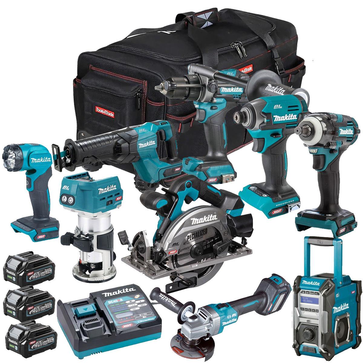 Makita 40V XGT 9 Piece Brushless Power Tool Kit with 3 x 2.5Ah Battery T4TKIT-16044
