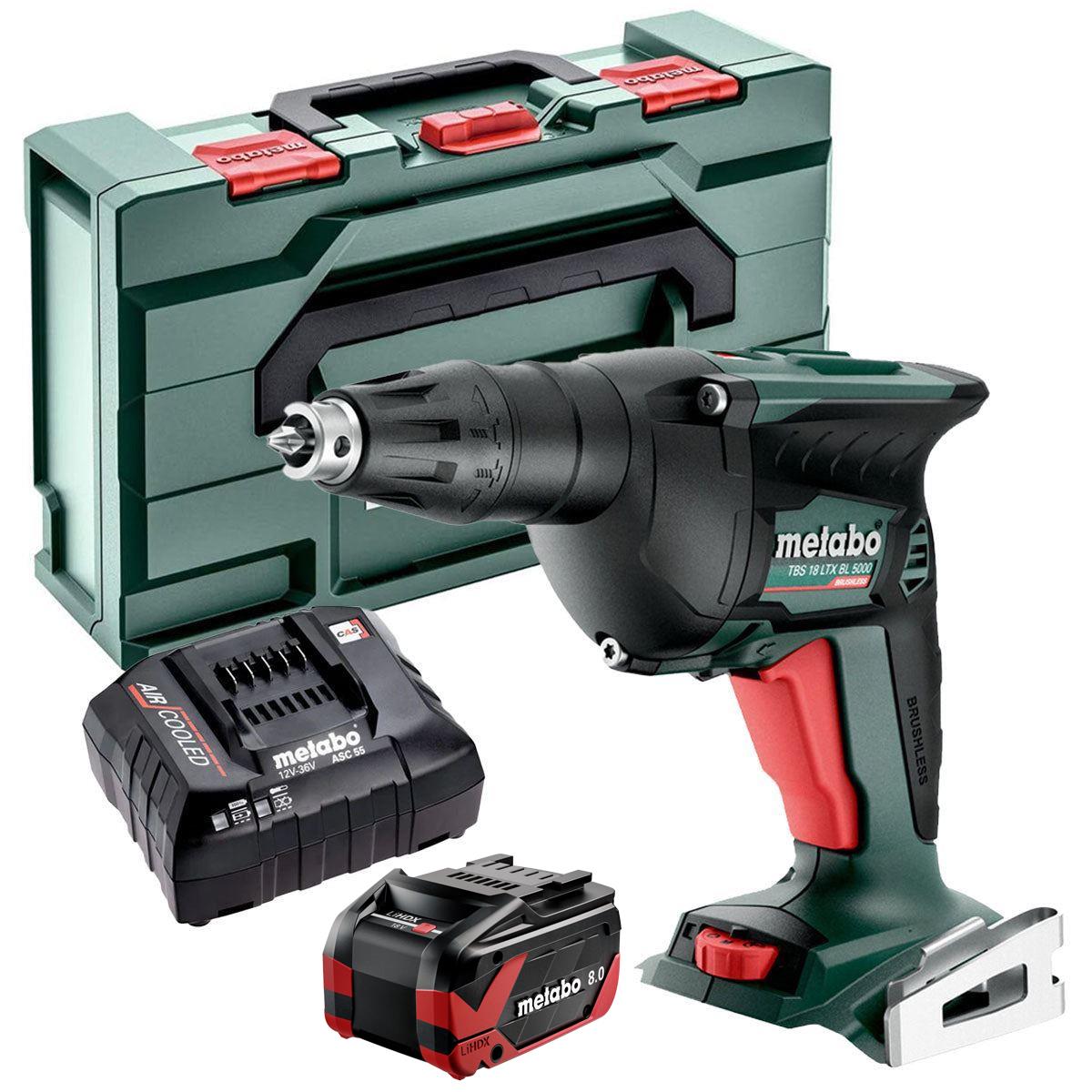 Metabo TBS 18 LTX BL 5000 18V Brushless Drywall Screwdriver with 1 x 8.0Ah Battery Charger & Metabox