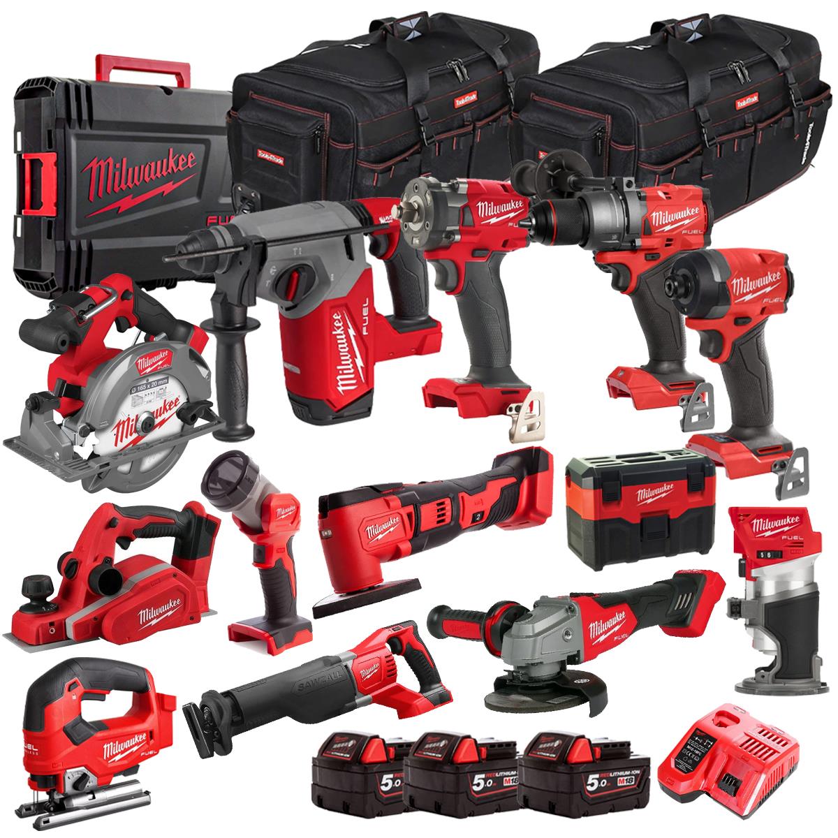 Milwaukee 18V 13 Piece Combo Kit with 3 x 5.0h Batteries & Charger M18T4TKIT-4625