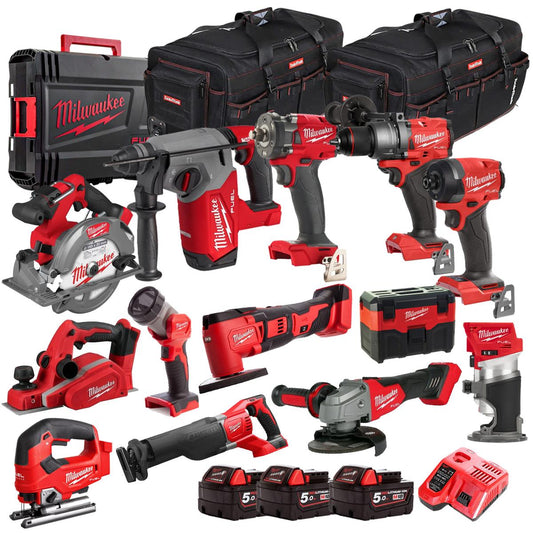 Milwaukee 18V 13 Piece Combo Kit with 3 x 5.0h Batteries & Charger M18T4TKIT-4625