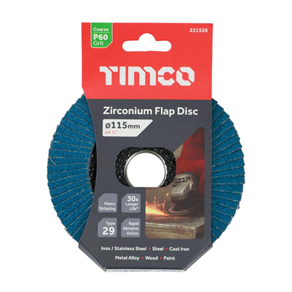 Timco 115mm Heavy Duty Zirconium Flap Disc P60 Grit - 231528