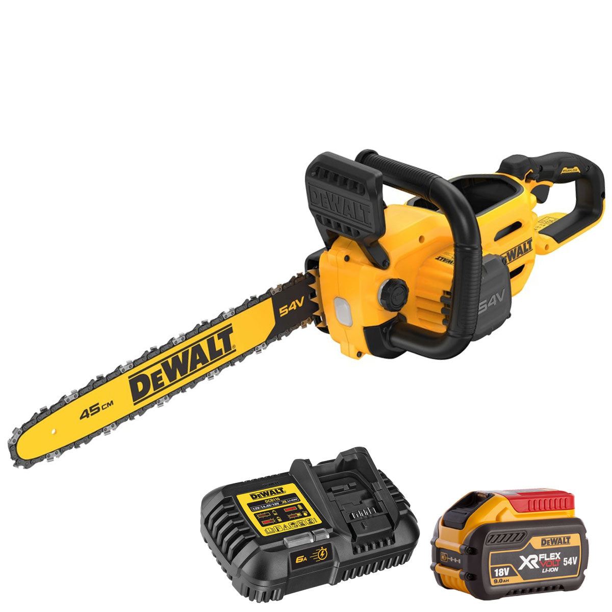 Dewalt DCMCS574N-XJ 54V XR Flexvolt Brushless 45cm Chainsaw with 1 x 9.0Ah Battery & Charger