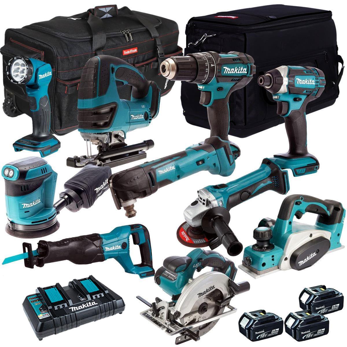 Makita 18V 10 Piece Power Tool Kit with 3 x 5.0Ah Batteries Charger T4TKIT-262