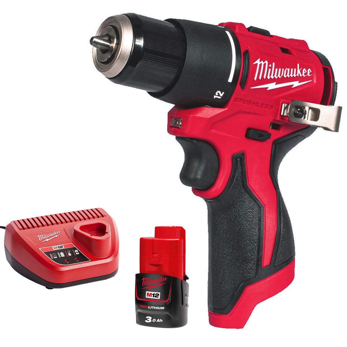 Milwaukee M12BLPDRC-0 12V Brushless Combi Drill With 1 x 3.0Ah Battery & Charger