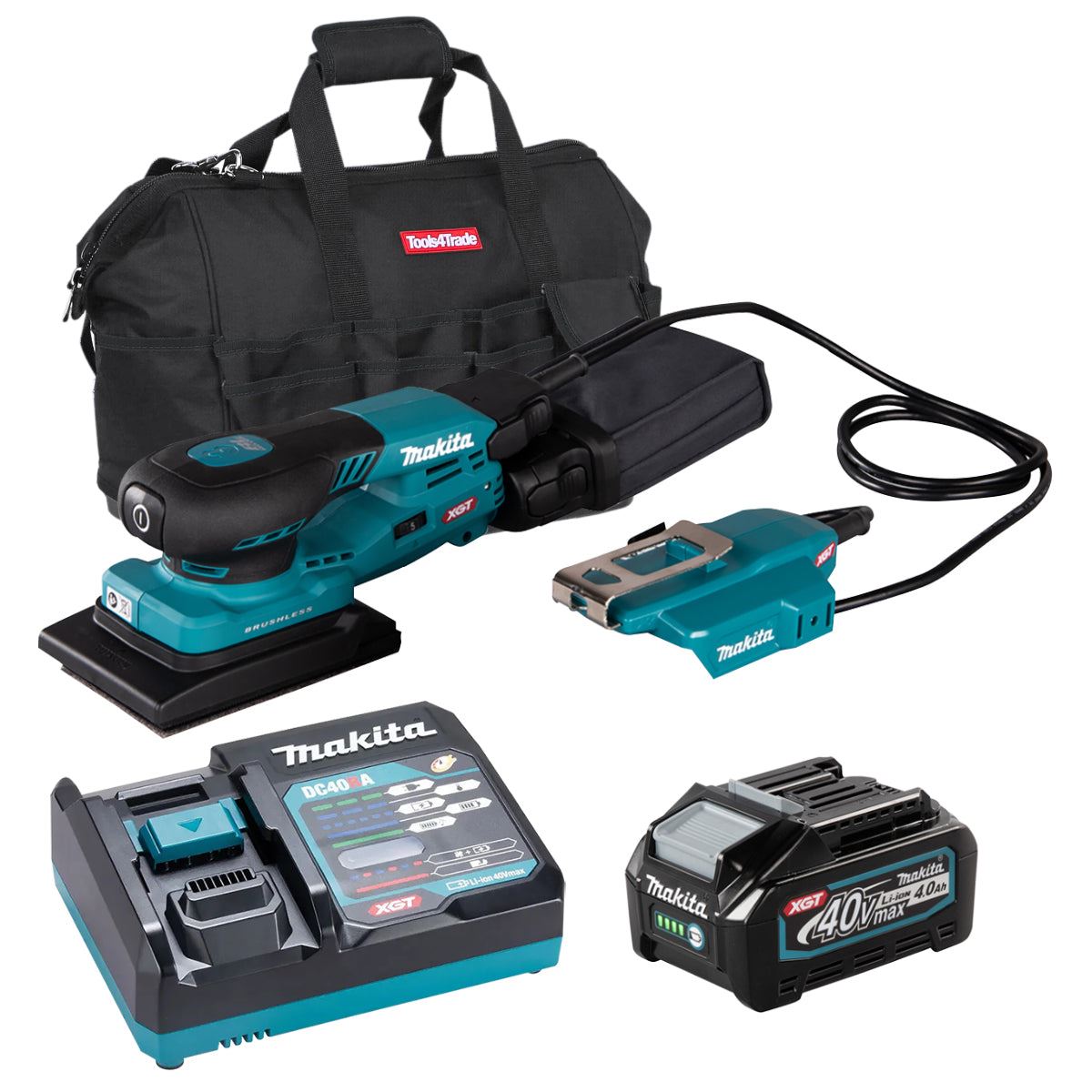 Makita BO005CGZ 40V XGT 80 x 130mm Brushless Orbital Sander with 1 x 4.0Ah Battery Charger & Bag