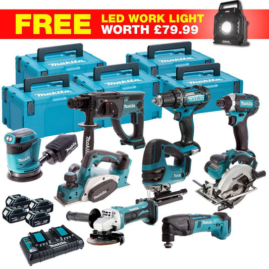 Makita 18V 10 Piece Combo Kit with 4 x 5.0Ah Batteries & Charger T4TKIT-27802