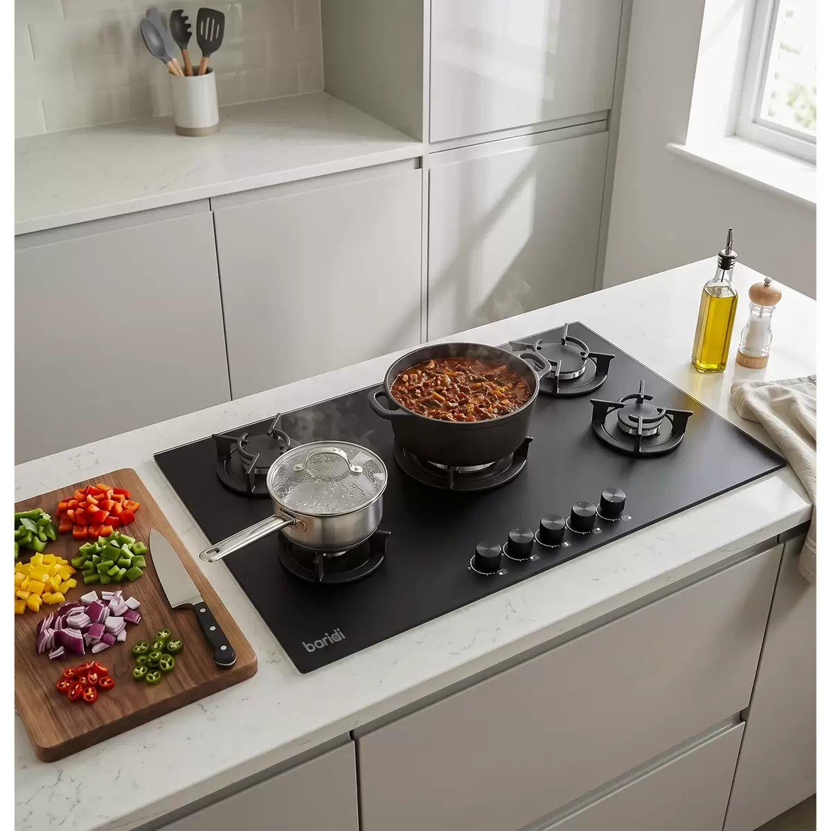 Sealey DH385 Baridi 90cm Gas Hob Matt Black 5 Burners Cast Iron Supports & Auto Ignition 10.4kW/230V