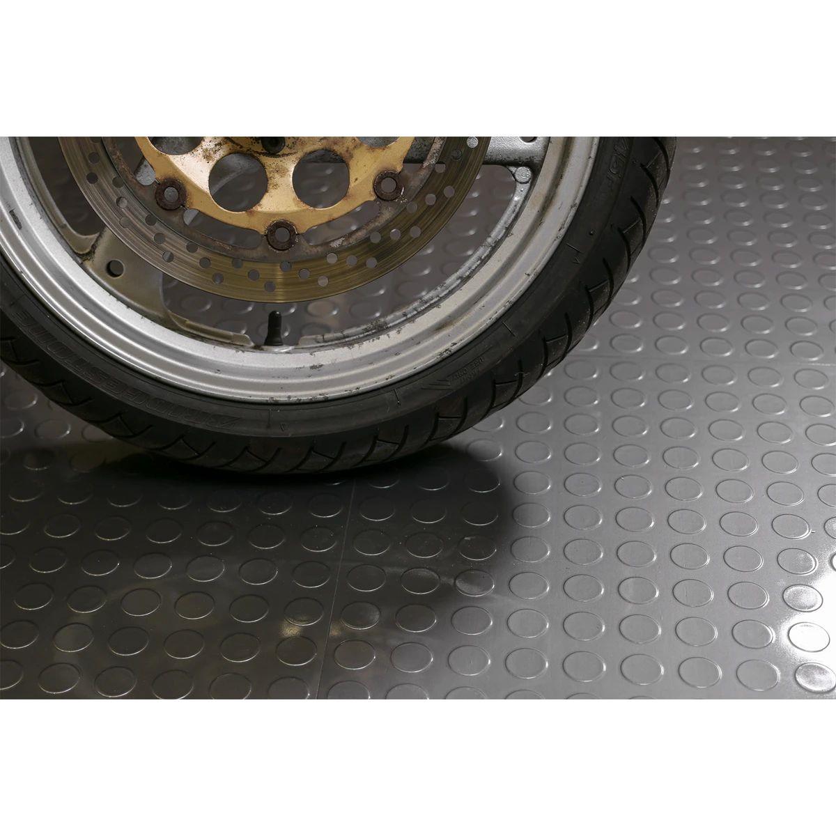 Sealey FT2S Vinyl Floor Tile with Peel & Stick Backing Silver Coin Pack of 16
