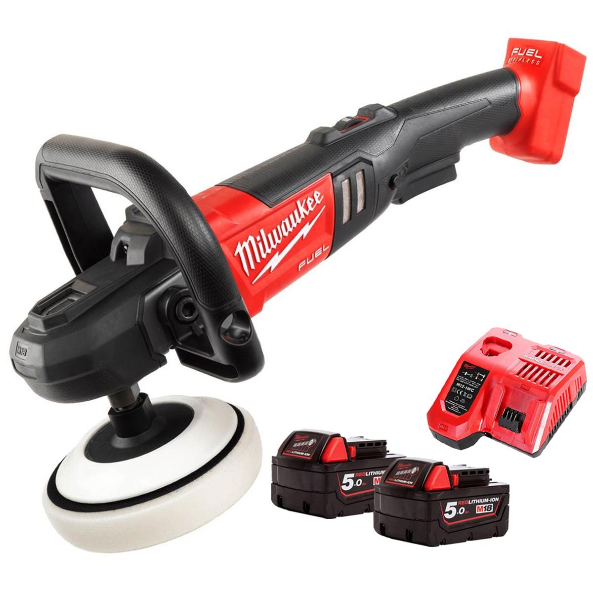 Milwaukee M18FAP180-0 18V 180mm Fuel Brushless Polisher with 2 x 5.0Ah Battery & Charger