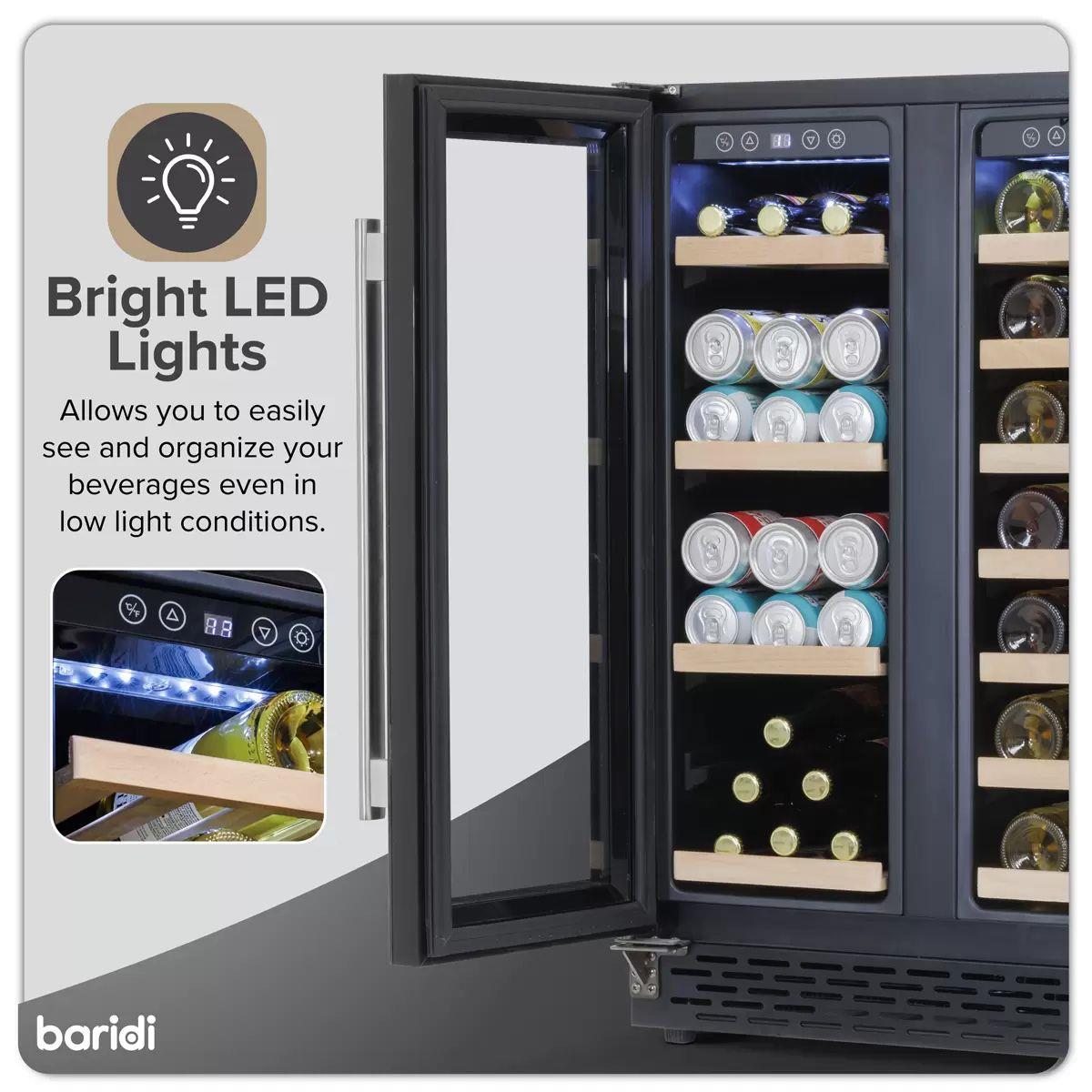 Sealey DH96 Baridi 40 Bottle/120 Can Dual Zone Undercounter/Freestanding Wine & Drinks Fridge Black 230V