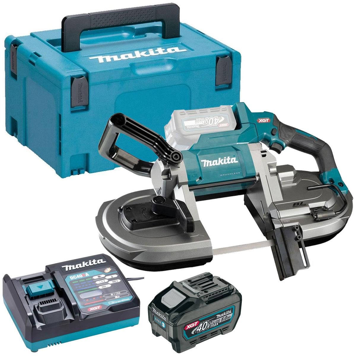 Makita PB002GZ 40V XGT Brushless Band Saw with 1 x 5.0Ah Battery Charger & Case