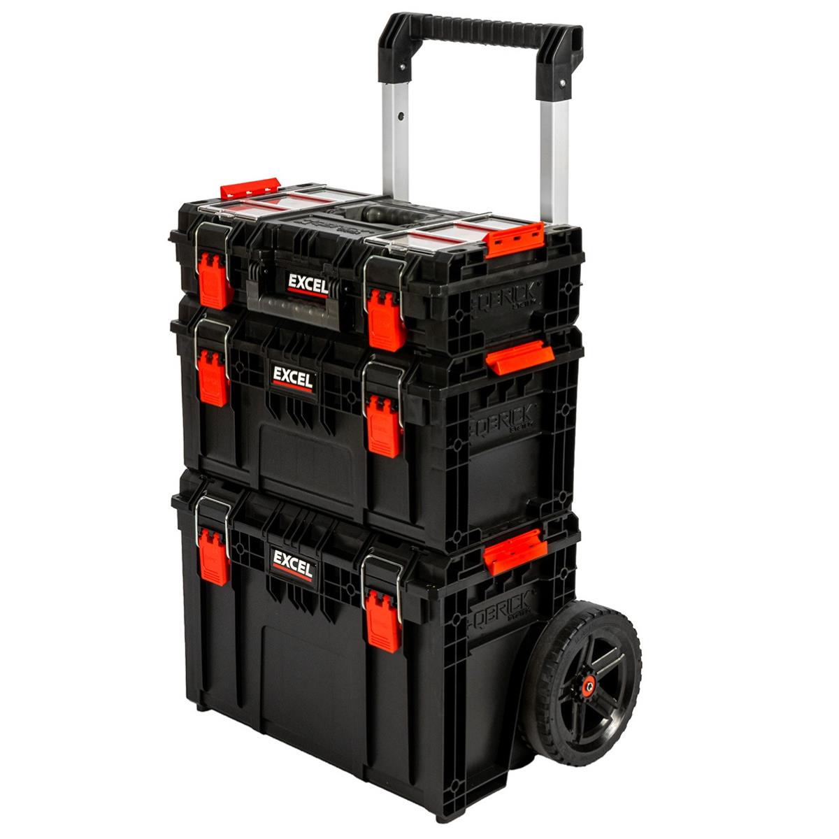 Excel Modular Tool Box Heavy Duty Mobile Storage 3 Piece Set with Wheels