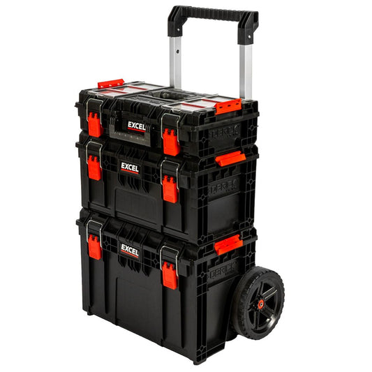 Excel Modular Tool Box Heavy Duty Mobile Storage 3 Piece Set with Wheels