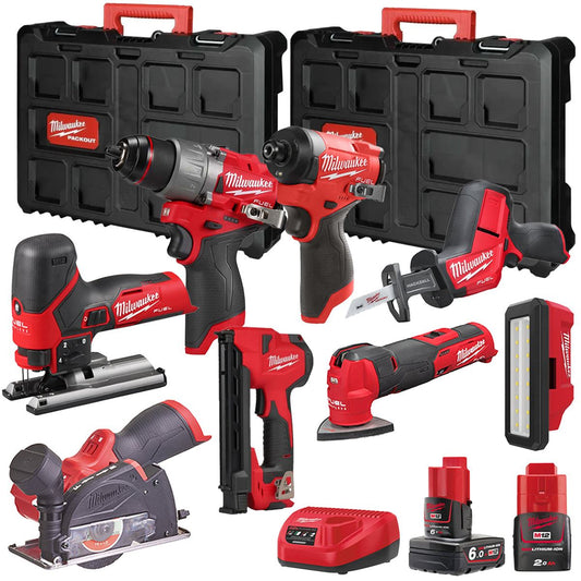 Milwaukee M12FPP7B2-642P 12V Fuel 8 Piece Powerpack Tool Kit with 1 x 6.0Ah & 2.0Ah Batteries, Charger & Case