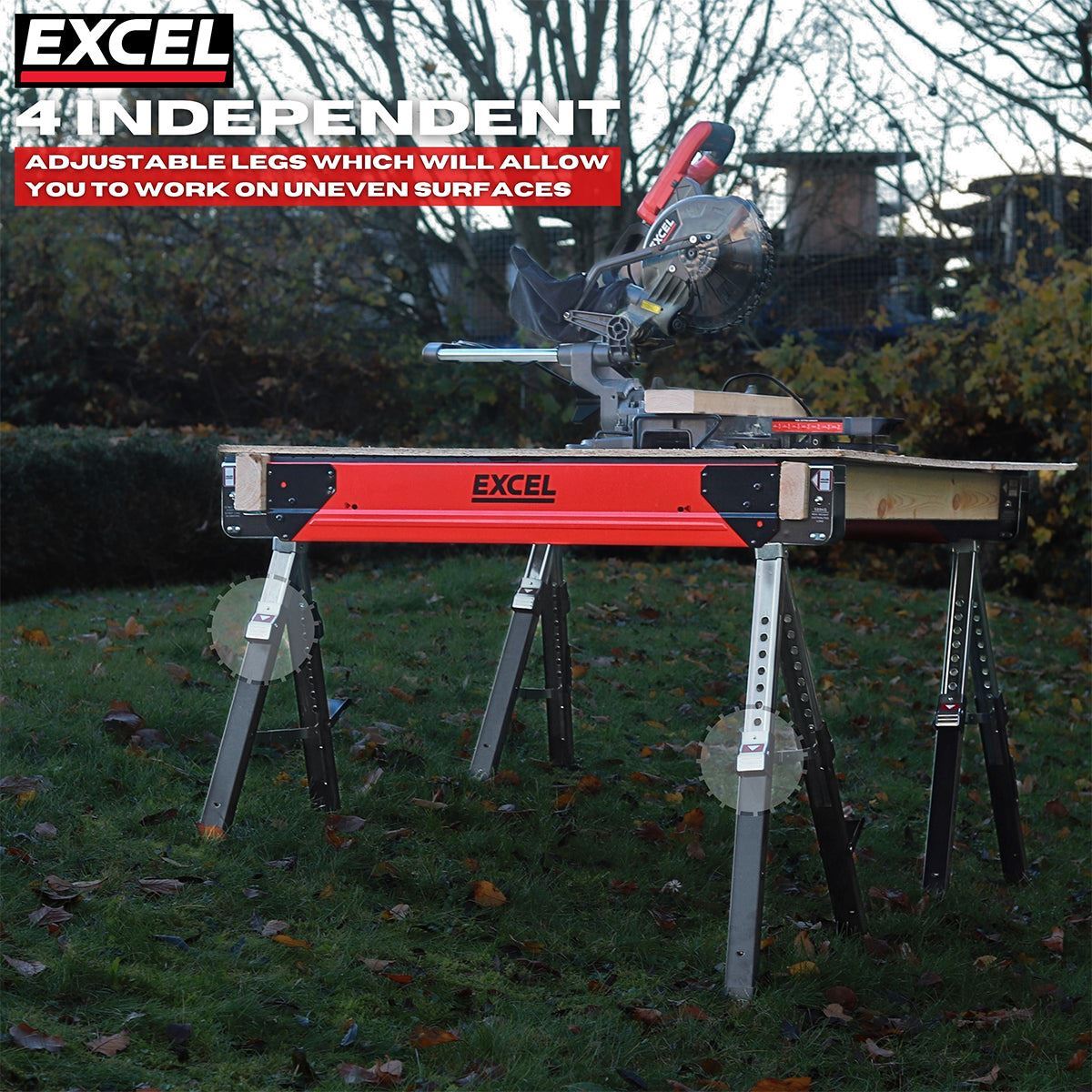 Excel Steel Sawhorse Heavy Duty Adjustable Legs Twin Pack 1178Kg Capacity Item Condition Used