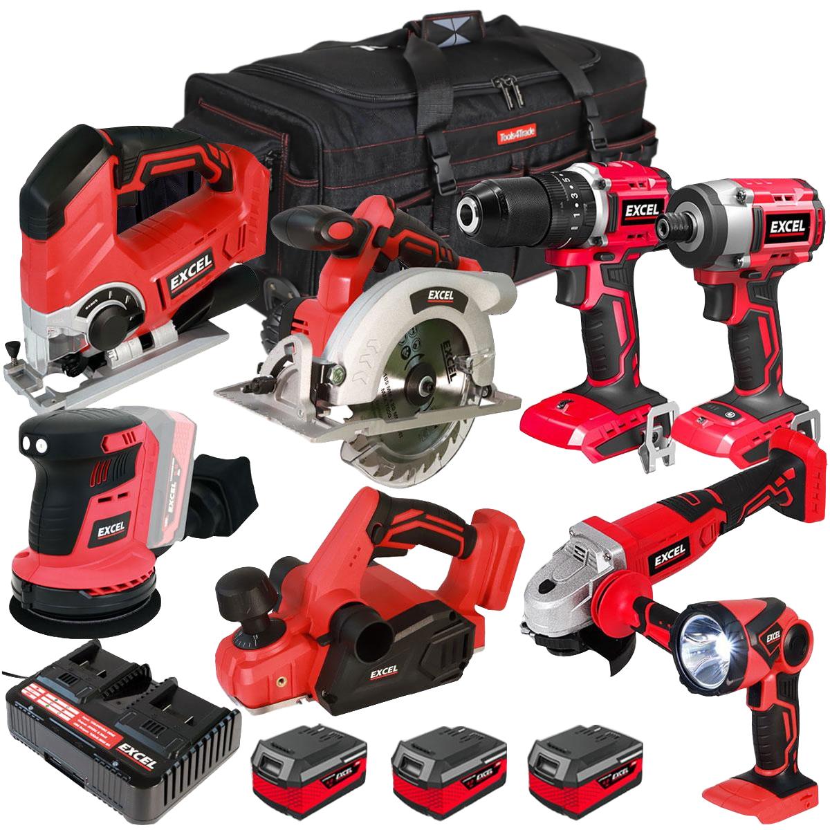 Excel 18V 8 Piece Combo Kit with 3 x 4.0Ah Batteries & Charger EXLKIT-16292