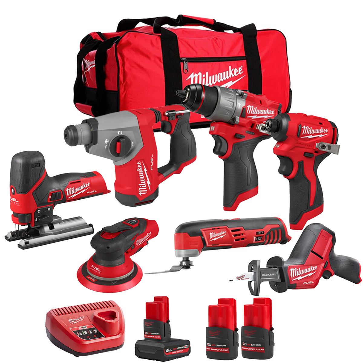 Milwaukee 12V 7 Piece Power Tool Kit with 3 x Batteries T4TKITM - 18502