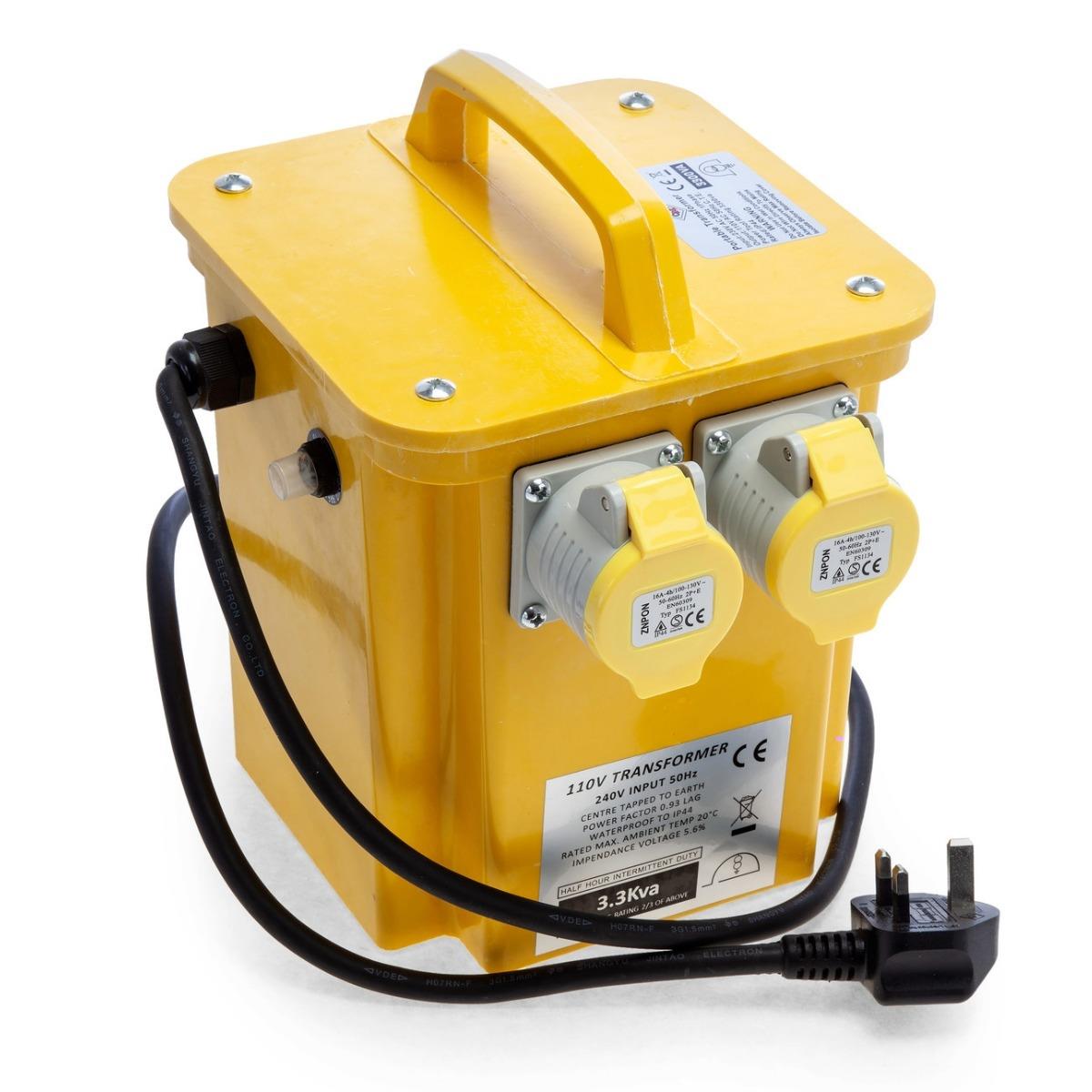 Connexion 3.3kVA 110V Site Transformer with Dual 16A Sockets, 13A Plug & 1.5m Cable - 10961