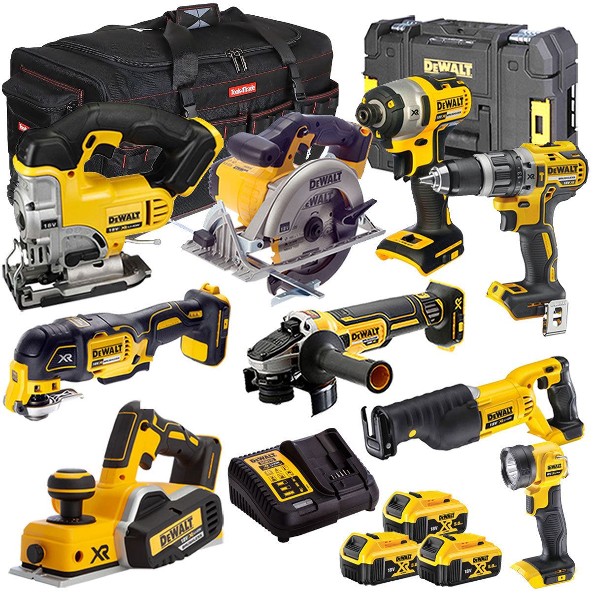 Dewalt 18V 9 Piece Power Tool Kit with 3 x 5.0Ah Battery & Charger T4TKIT-9714