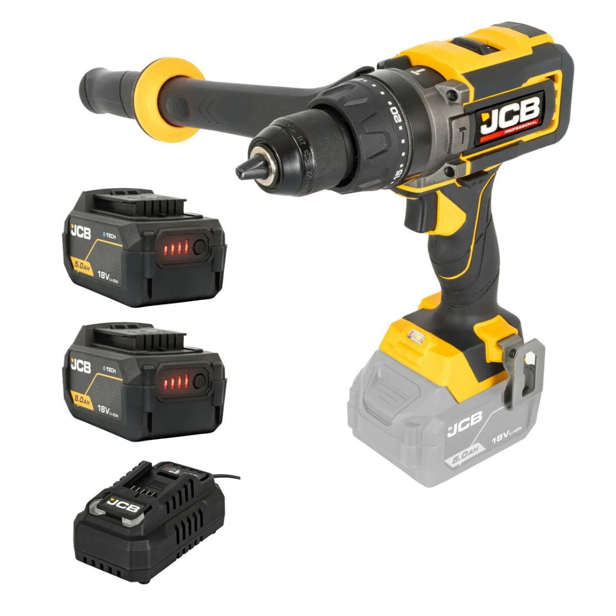 JCB-18PCD-160-5 18V Brushless 160Nm Combi Drill with 2 x Pro 5.0Ah Batteries & 4.5A Charger