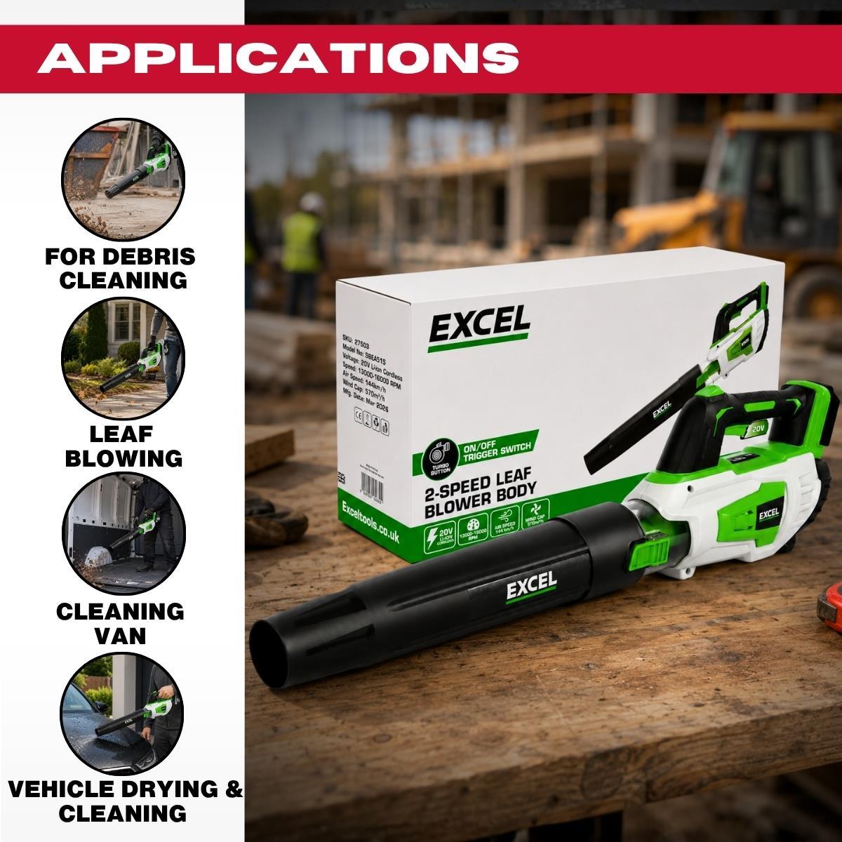 Excel 20V Leaf Blower with Turbo Mode & 1 x 4.0Ah Battery, Charger