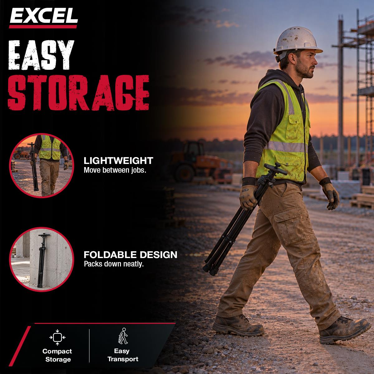 Excel 2M Tripod with Crossbar For Flood, Site & Work Lights