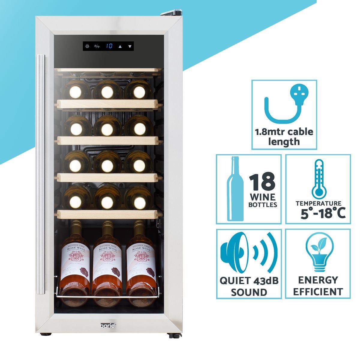 Sealey DH29 Baridi 18 Bottle Drinks Fridge & Cooler Stainless Steel