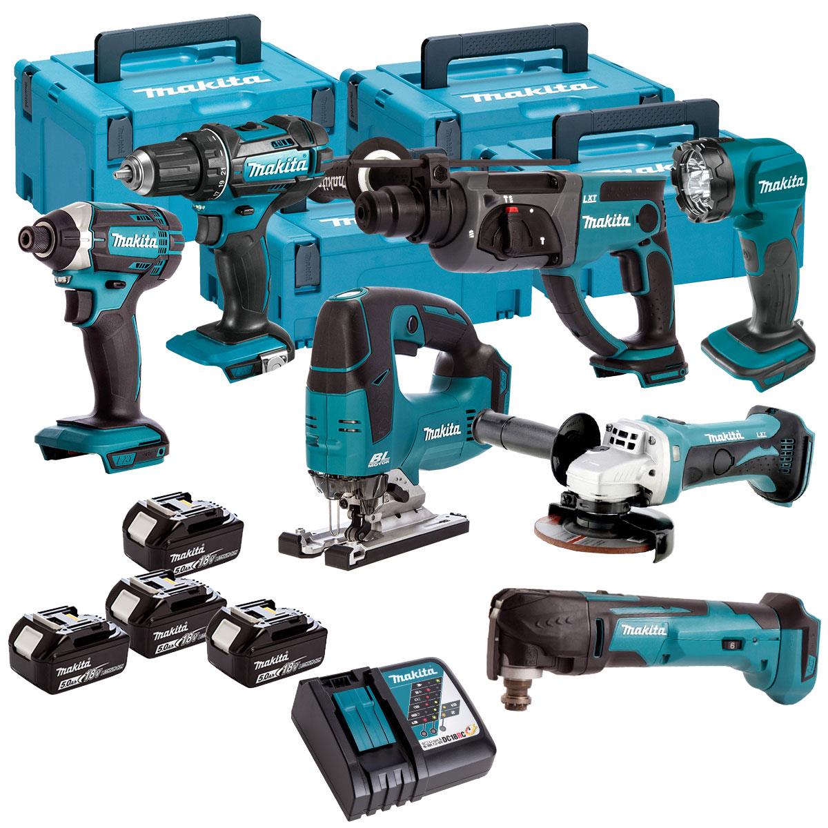 Makita 7 Piece Kit 18V Li-ion with 4 x 5.0Ah Batteries Charger T4TKIT-88