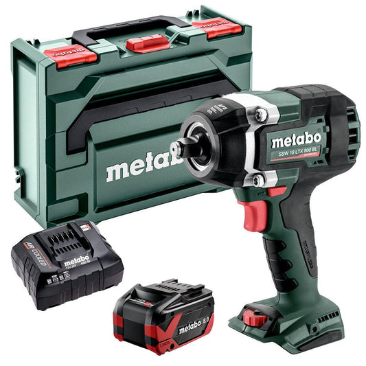 Metabo SSW 18 LTX 800 BL 18V Brushless 1/2" Impact Wrench with 1 x 8.0Ah Battery Charger & Metabox