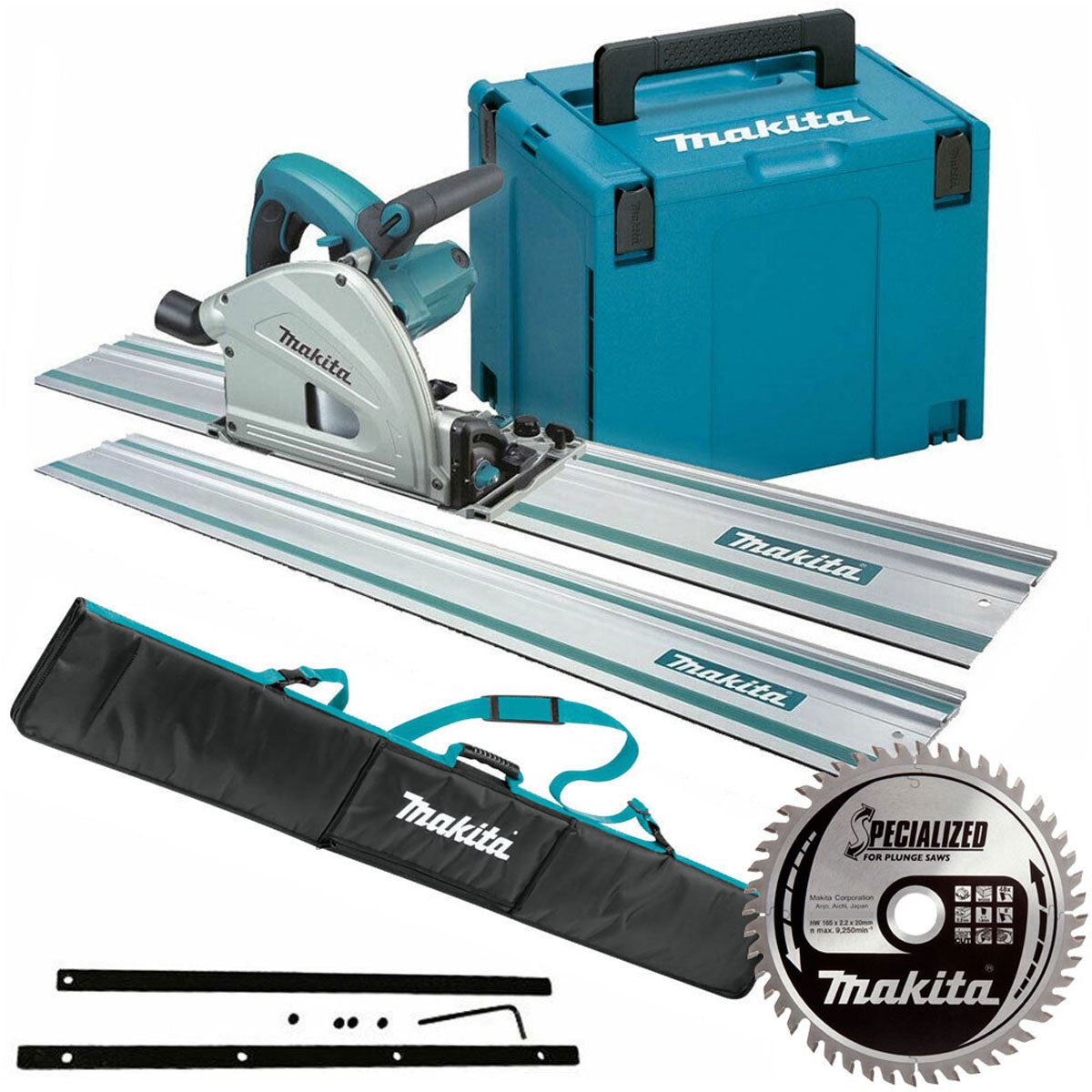 Makita SP6000J/1 165mm Plunge Saw 110V With 2 x 1.5m Guide Rail Case + Bag + Blade